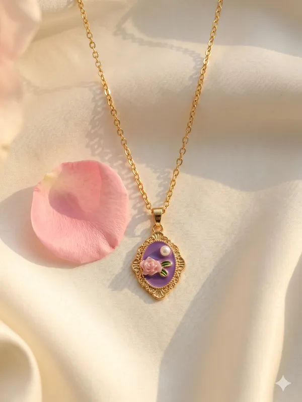 Purple_Alloy_Gold_Plated_Floral_Resin_Pendant_Necklace_For_Women