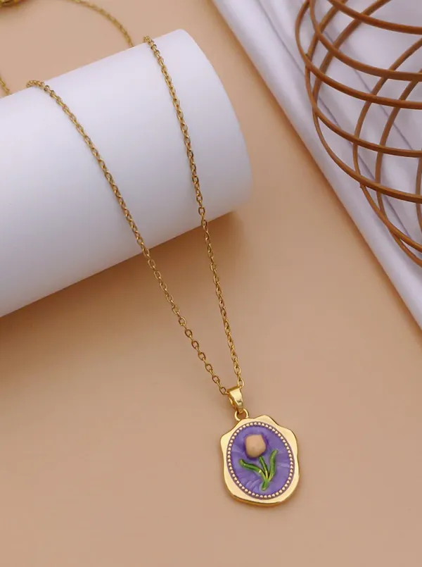 Purple_Alloy_Enamel_Tulip_Floral_Pendant_Necklace_For_Women