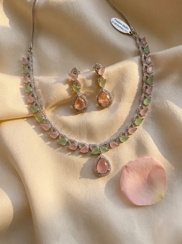 Multicolor_Alloy_Pink_Green_Cz_Stone_Necklace_Set_For_Women
