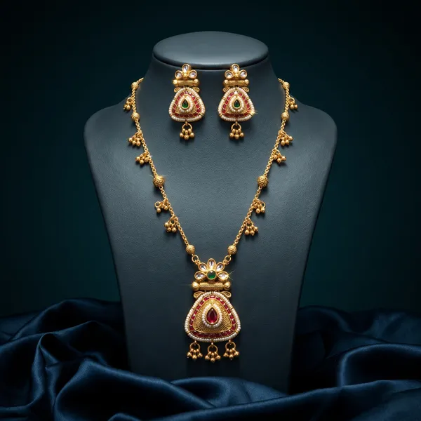Gold_Plated_Alloy_Kundan_Pink_Meenakari_Pendant_Necklace_Set_For_Women