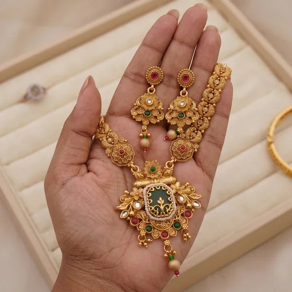 Gold_Alloy_Heritage_Filigree_Long_Necklace_Set_With_Earrings