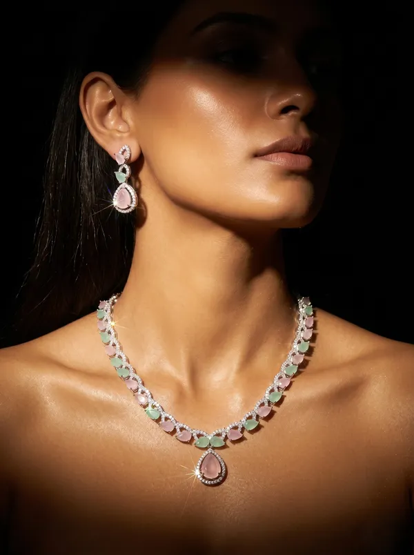 Multicolor_Alloy_Pink_Green_Cz_Stone_Necklace_Set_For_Women
