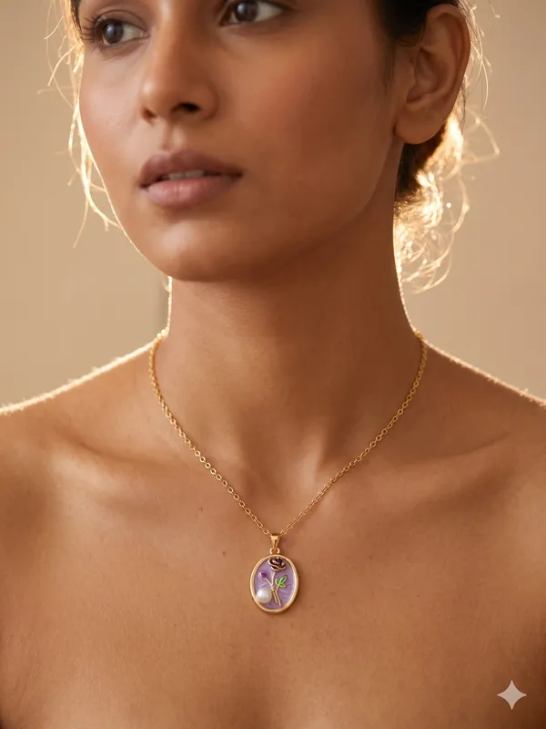 Purple_Alloy_Enamel_Floral_Oval_Pendant_Necklace_For_Women