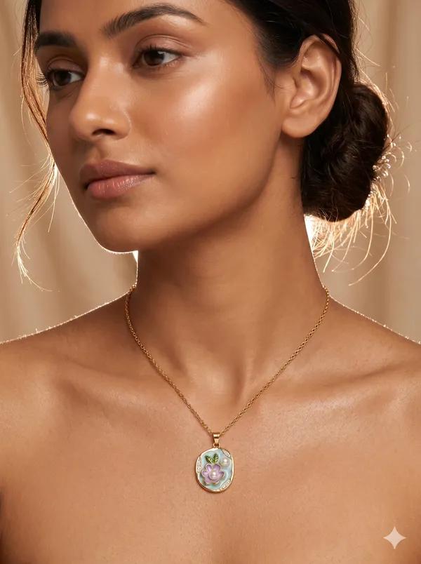Gold_Alloy_Purple_Enamel_Floral_Pearl_Pendant_Necklace_For_Women