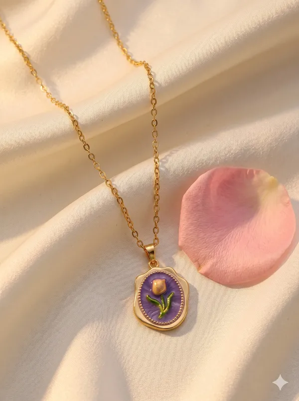Purple_Alloy_Enamel_Tulip_Floral_Pendant_Necklace_For_Women