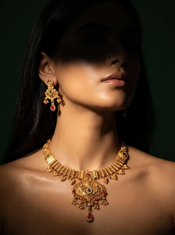 Gold_Alloy_Antique_Temple_Necklace_Set_With_Earrings_For_Women