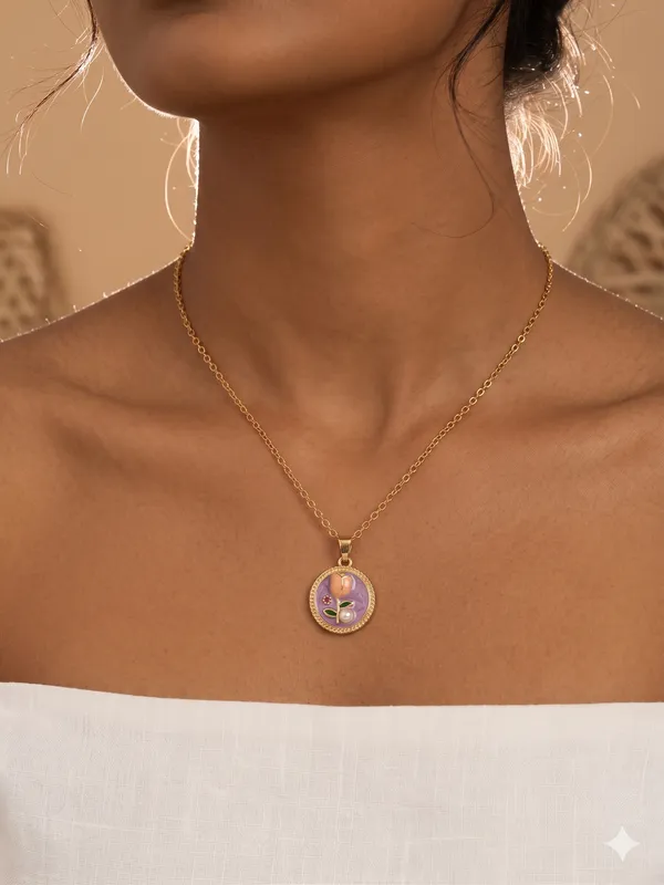 Purple_Alloy_Enamel_Floral_Round_Pendant_Necklace_For_Women