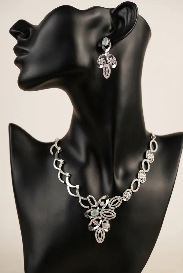 Silver_Alloy_Crystal_Green_Stone_Floral_Drop_Earrings_For_Women