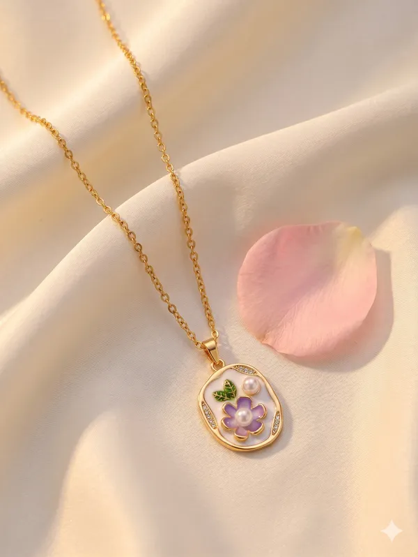 Purple_Alloy_Enamel_Floral_Oval_Pendant_Necklace_For_Women