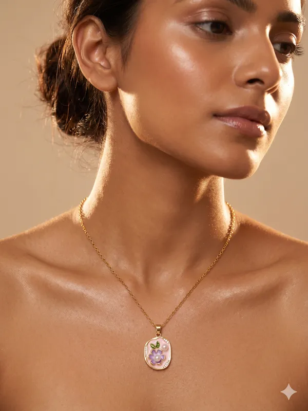 Pink_Alloy_Enamel_Floral_Oval_Pendant_Necklace_For_Women