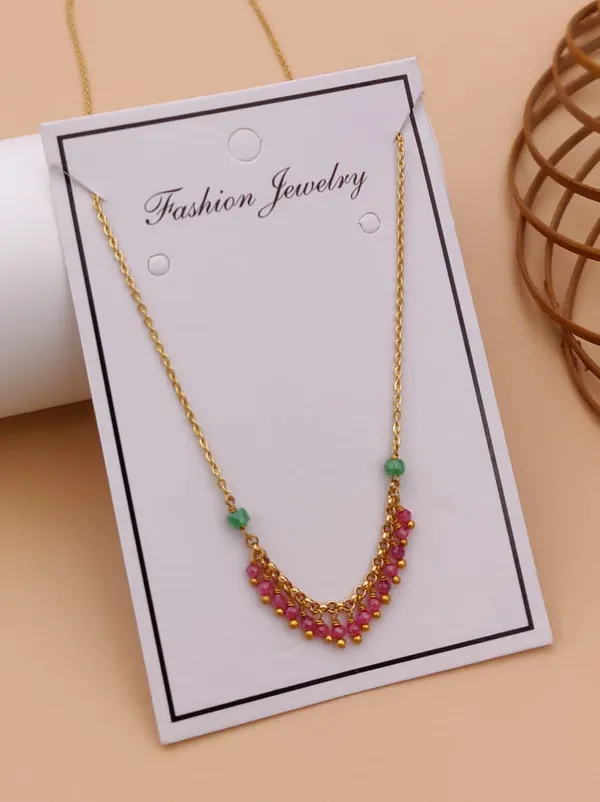 Gold_Alloy_Pink_Bead_Crescent_Necklace_For_Women