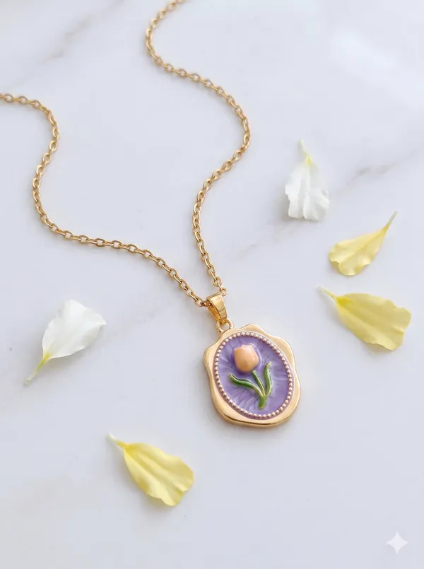 Purple_Alloy_Enamel_Tulip_Floral_Pendant_Necklace_For_Women