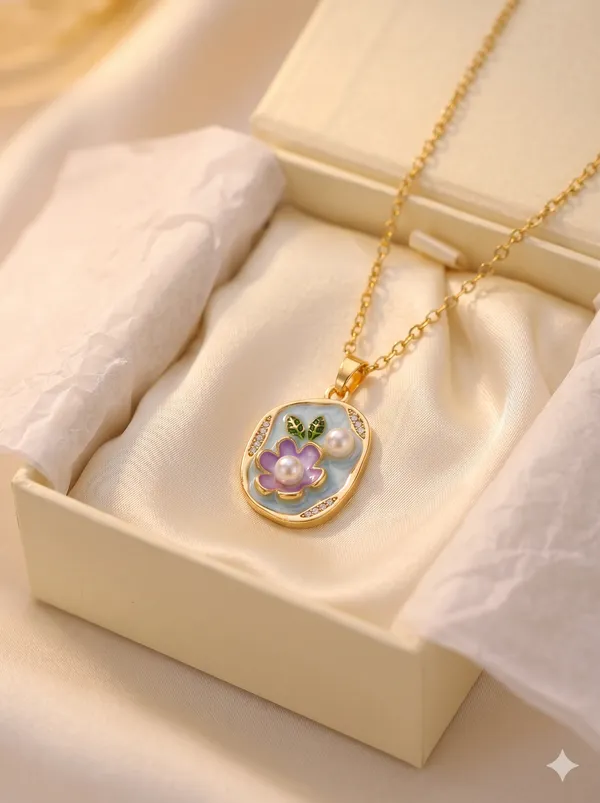 Blue_Alloy_Floral_Enamel_Pearl_Pendant_Necklace_For_Women