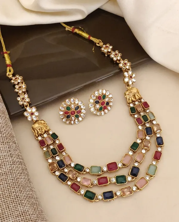 Multicolor_Gold_Plated_Alloy_Kundan_Three-Layer_Necklace_Set_For_Women