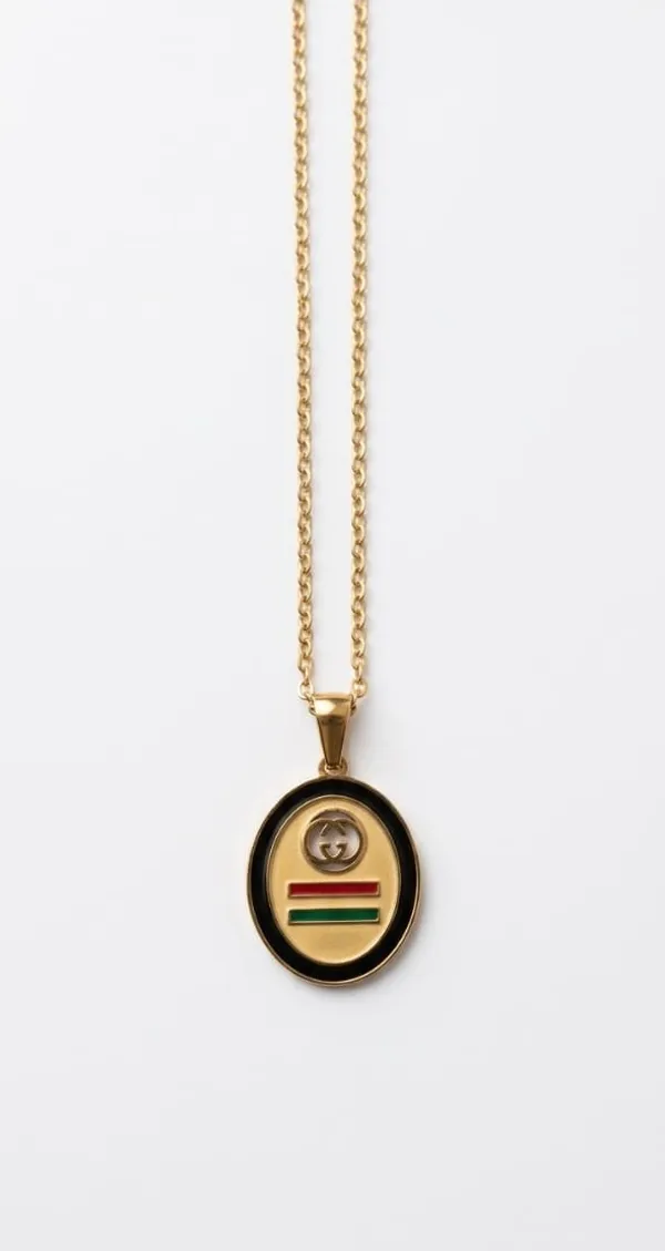 Gold_Alloy_Enamel_Stripe_Oval_Pendant_Necklace_For_Women