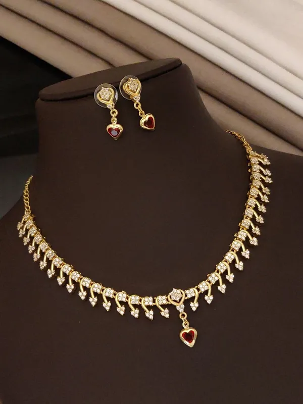 Gold_Alloy_White_Stone_Heart_Pendant_Necklace_Set_For_Women