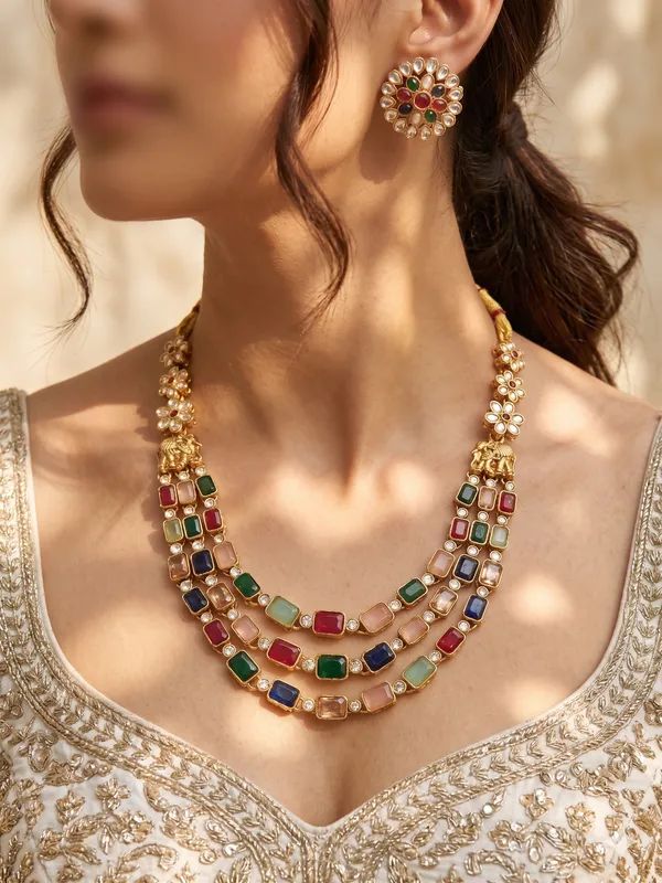 Multicolor_Gold_Plated_Alloy_Kundan_Three-Layer_Necklace_Set_For_Women