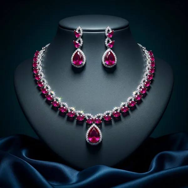 Pink_Alloy_Ruby_Cz_Teardrop_Pendant_Necklace_Set_For_Women