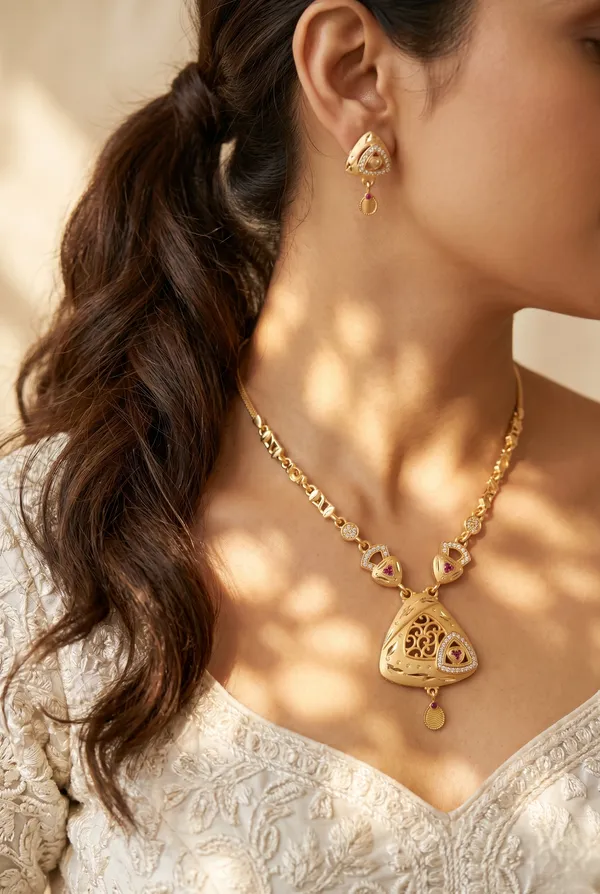 Gold_Plated_Alloy_Pink_Ad_Stone_Filigree_Necklace_Set_For_Women