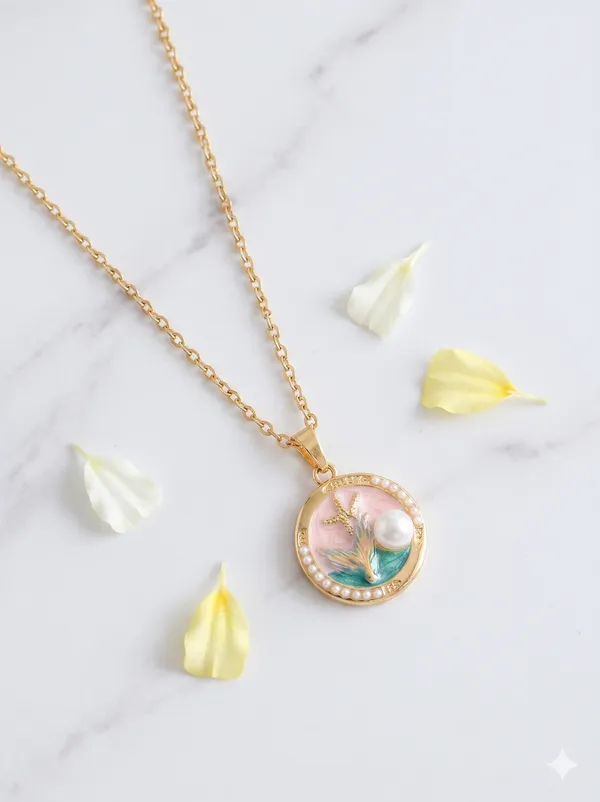 Gold_Plated_Alloy_Butterfly_Pearl_Circular_Pendant_Necklace_For_Women