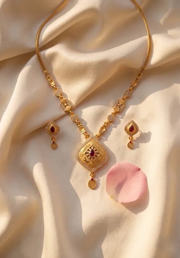 Gold_Plated_Alloy_Ad_Stone_Teardrop_Pendant_Necklace_Set_With_Earrings