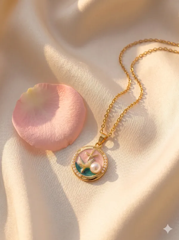 Gold_Plated_Alloy_Butterfly_Pearl_Circular_Pendant_Necklace_For_Women