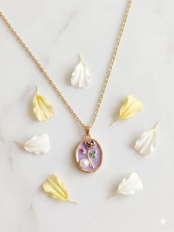 Purple_Alloy_Enamel_Floral_Oval_Pendant_Necklace_For_Women