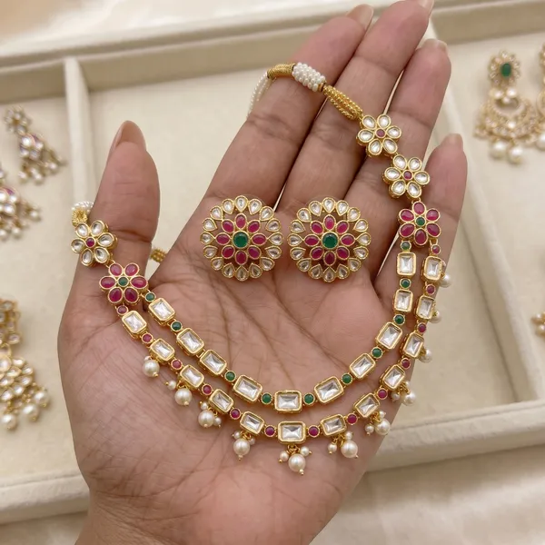Gold_Alloy_Kundan_Floral_Necklace_Set_With_Earrings_For_Women
