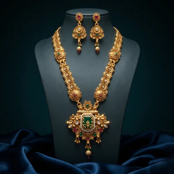 Gold_Alloy_Heritage_Filigree_Long_Necklace_Set_With_Earrings