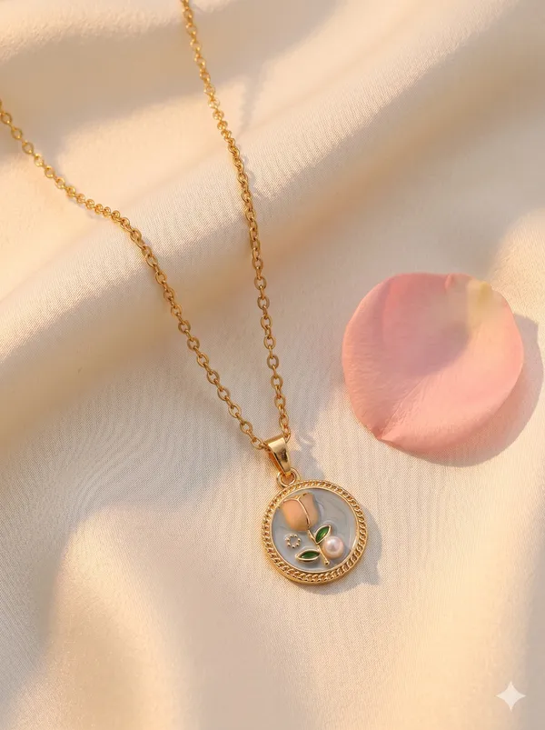 Blue_Gold_Alloy_Floral_Enamel_Circular_Pendant_Necklace_For_Women