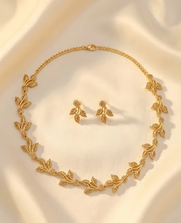 Gold_Plated_Alloy_Butterfly_Leaf_Motif_Necklace_Set_For_Women