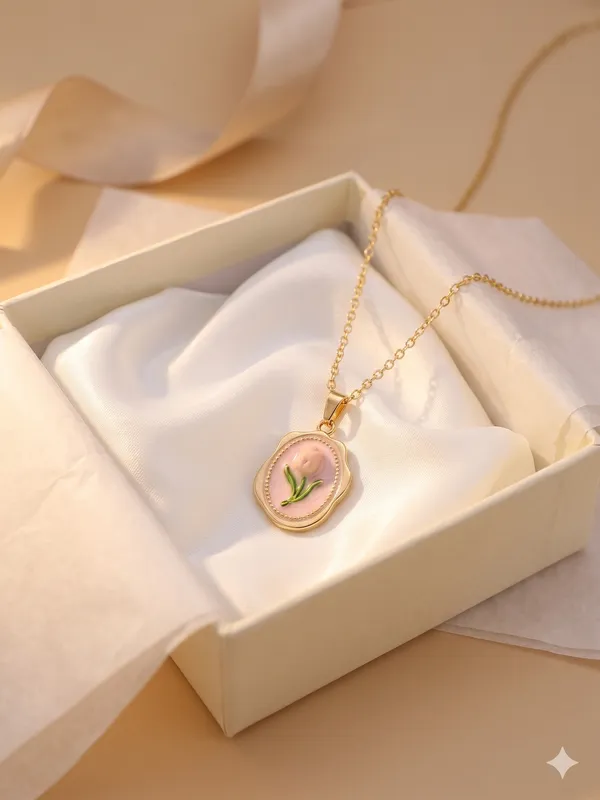 Pink_Alloy_Gold_Plated_Tulip_Flower_Pendant_Necklace_For_Women