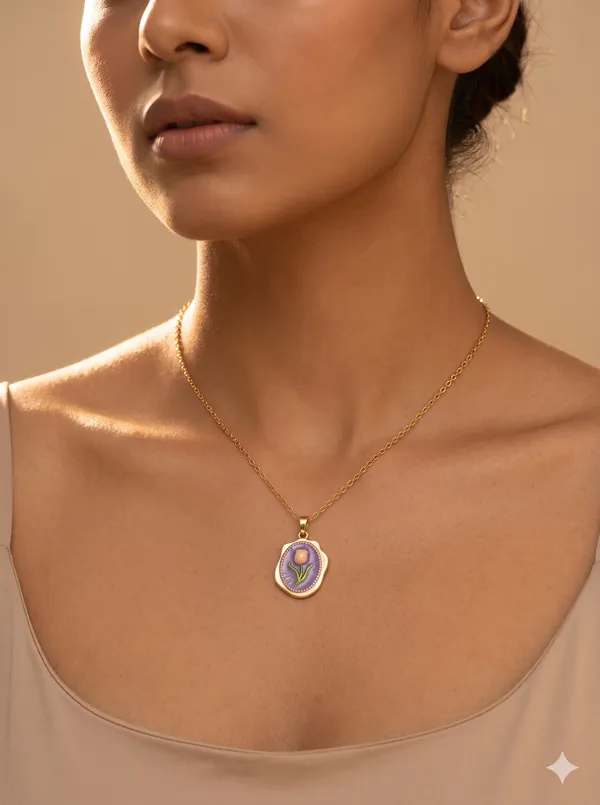 Purple_Alloy_Enamel_Tulip_Floral_Pendant_Necklace_For_Women