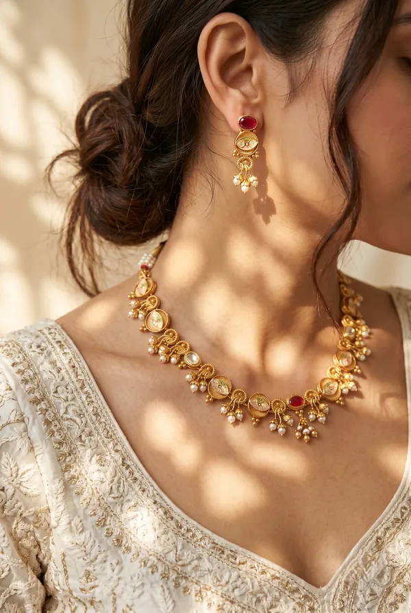 Gold_Plated_Alloy_Kundan_Pearl_Red_Stone_Necklace_Set_For_Women