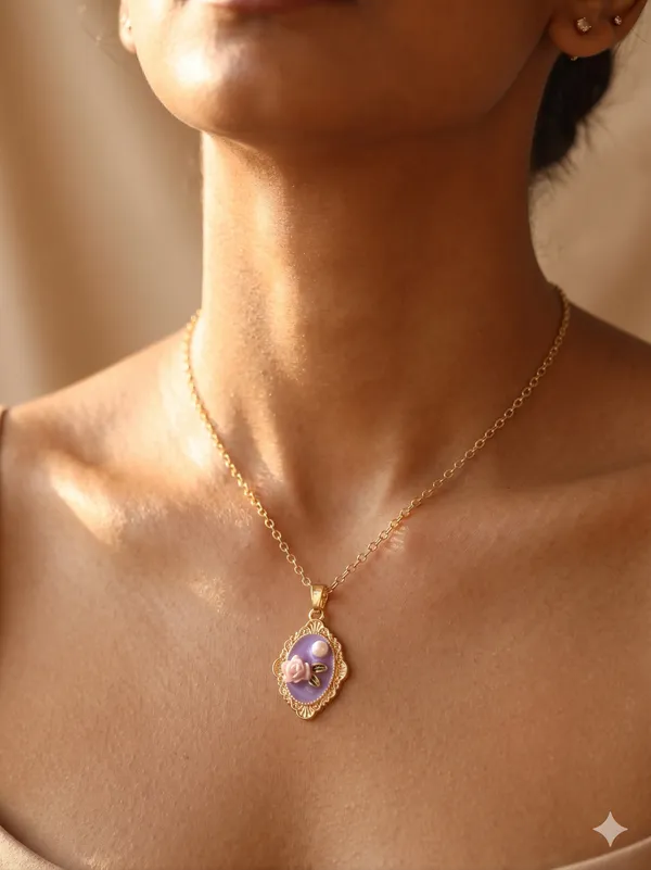 Purple_Alloy_Gold_Plated_Floral_Resin_Pendant_Necklace_For_Women