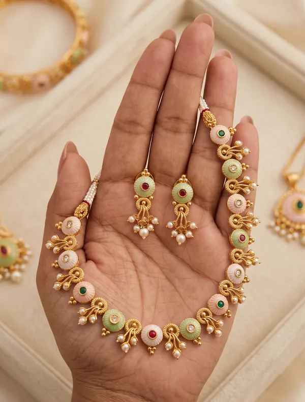 Multicolor_Alloy_Kundan_Meenakari_Choker_Necklace_Set_For_Women