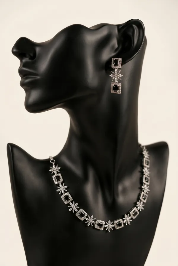 Silver_Alloy_Black_Crystal_Floral_Necklace_And_Earring_Set_For_Women