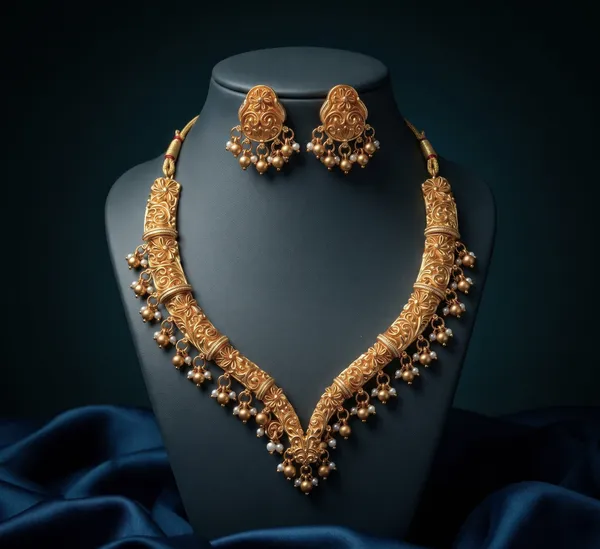 Gold_Alloy_Floral_Paisley_Pearl_Drop_Necklace_Set_With_Earrings