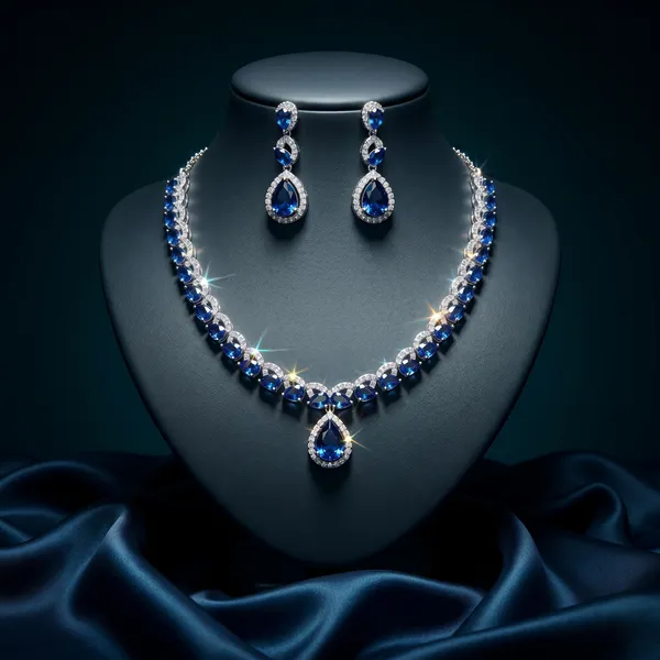 Blue_Alloy_Cubic_Zirconia_Teardrop_Necklace_Set_For_Women