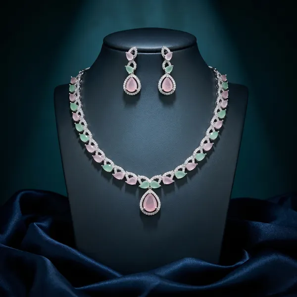 Multicolor_Alloy_Pink_Green_Cz_Stone_Necklace_Set_For_Women