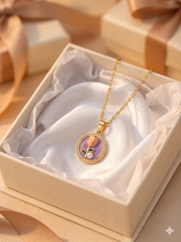 Purple_Alloy_Enamel_Floral_Round_Pendant_Necklace_For_Women