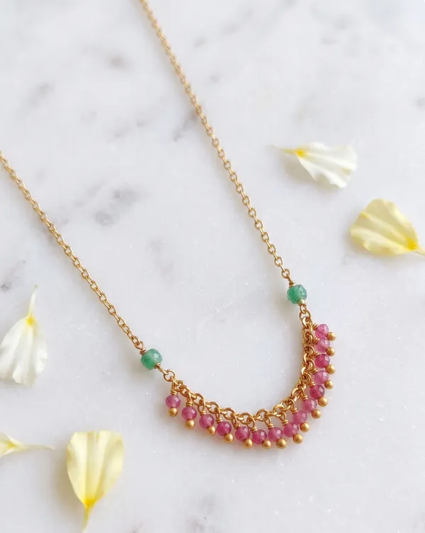 Gold_Alloy_Pink_Bead_Crescent_Necklace_For_Women
