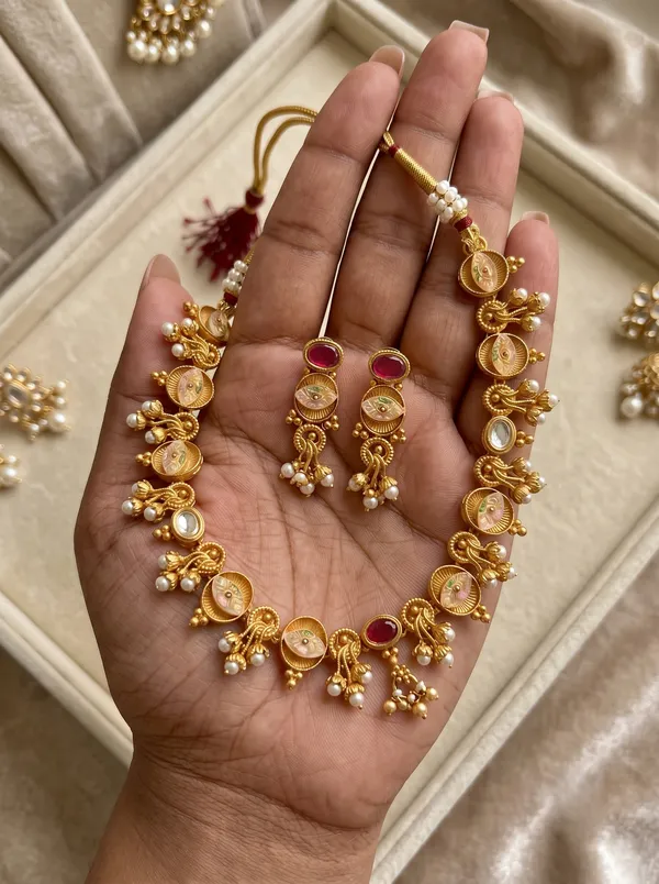 Gold_Plated_Alloy_Kundan_Pearl_Red_Stone_Necklace_Set_For_Women