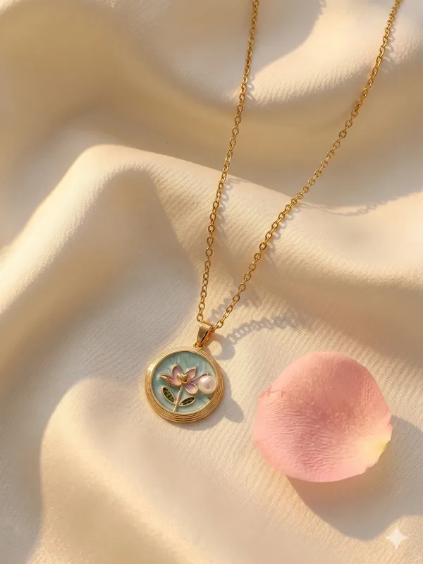 Blue_Alloy_Enamel_Lotus_Floral_Round_Pendant_Necklace_For_Women
