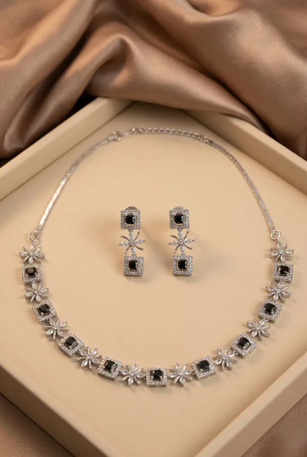 Silver_Alloy_Black_Crystal_Floral_Necklace_And_Earring_Set_For_Women