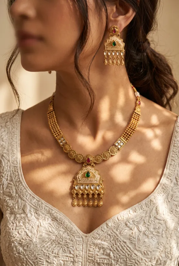 Gold_Antique_Alloy_Kundan_Ruby_Emerald_Stone_Necklace_Set_For_Women
