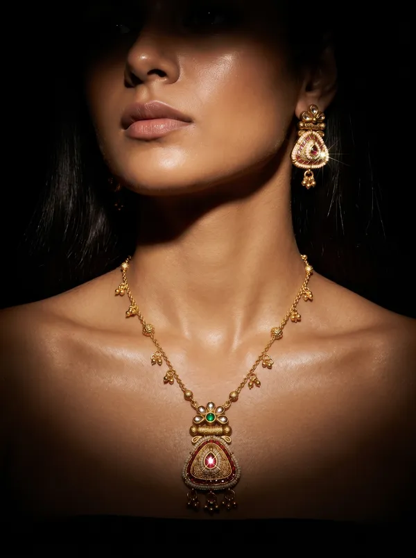 Gold_Plated_Alloy_Kundan_Pink_Meenakari_Pendant_Necklace_Set_For_Women
