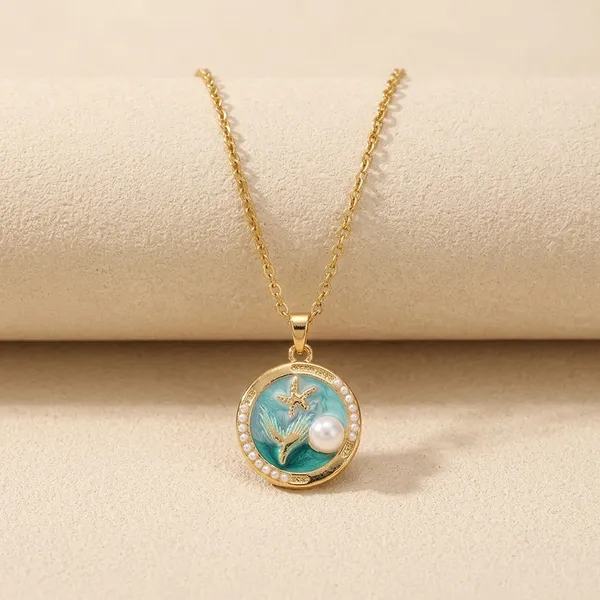 Gold_Alloy_Ocean_Pearl_Starfish_Pendant_Necklace_For_Women