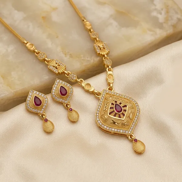 Gold_Plated_Alloy_Ad_Stone_Teardrop_Pendant_Necklace_Set_With_Earrings