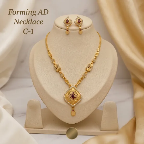 Gold_Plated_Alloy_Ad_Stone_Teardrop_Pendant_Necklace_Set_With_Earrings